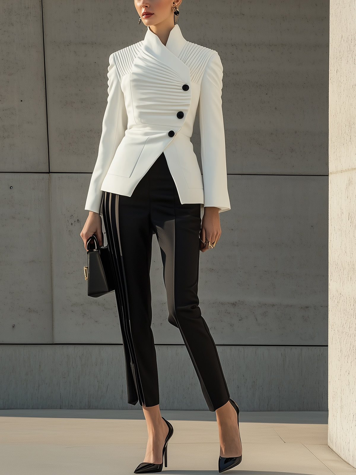 Pleated Structured Blazer
