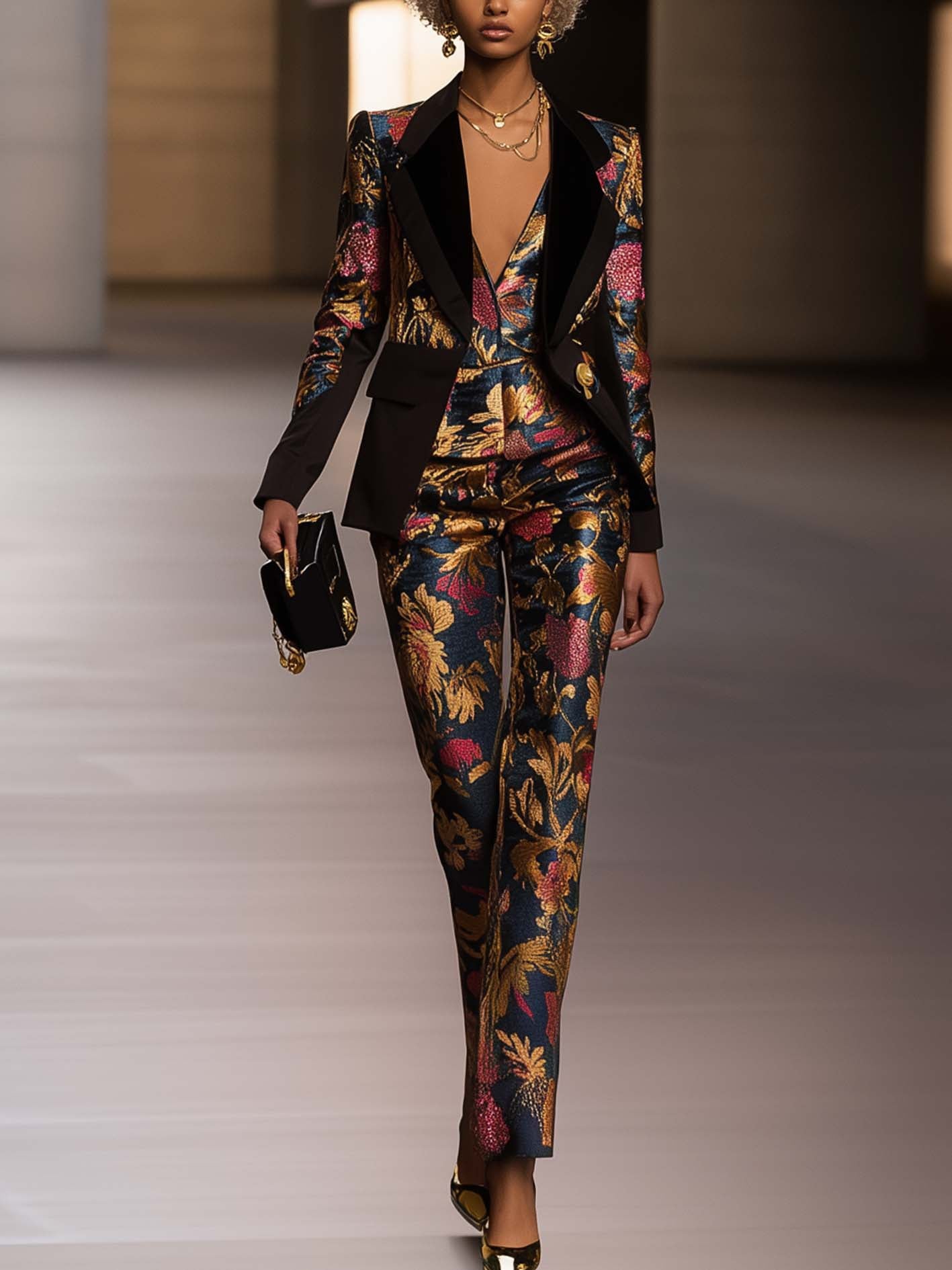 Black Suit With Baroque And Floral Prints