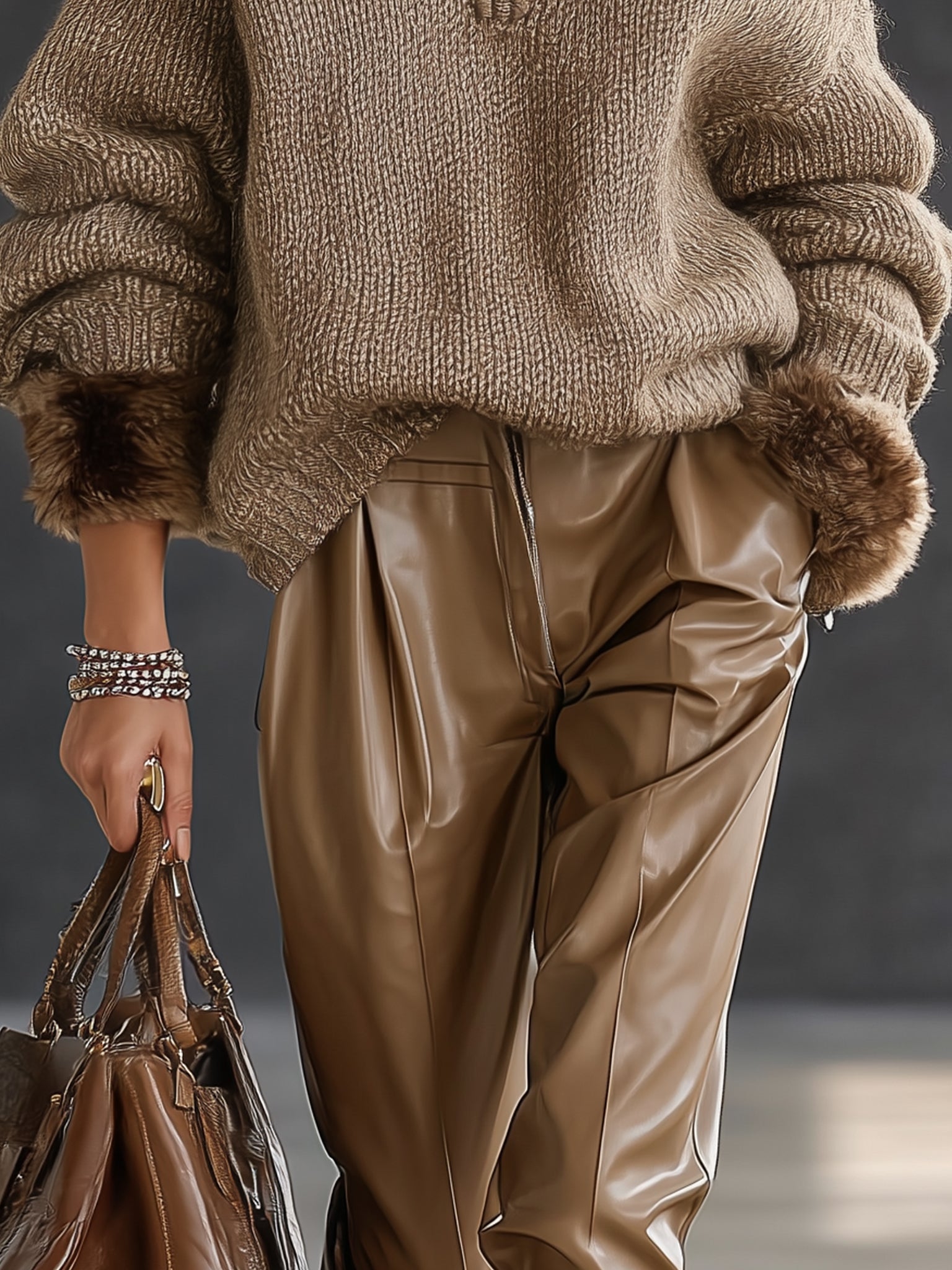 Mocha Half Zip High Collar Knit Pullover Sweater