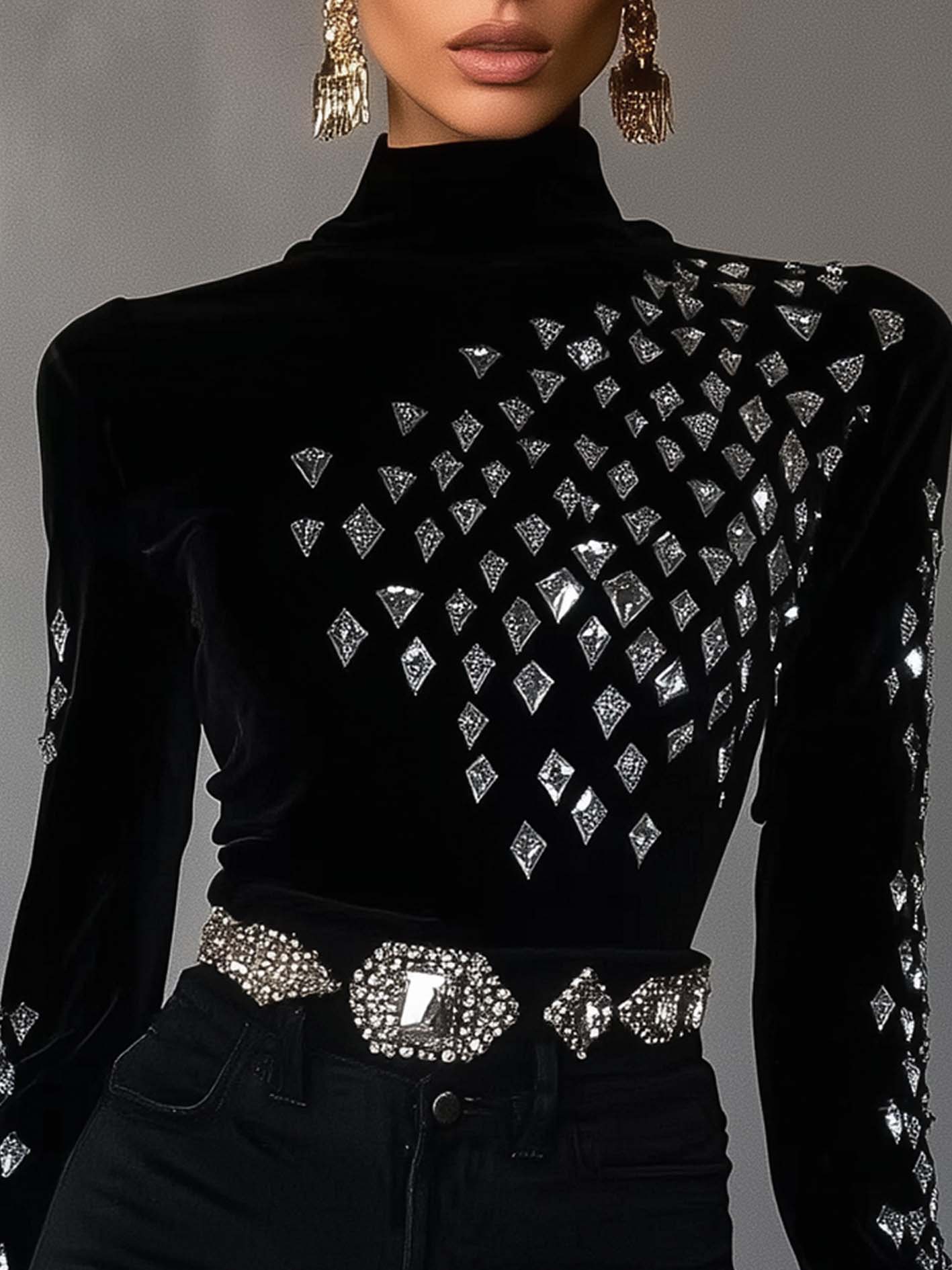 Black T-shirt With 3D Diamond Print