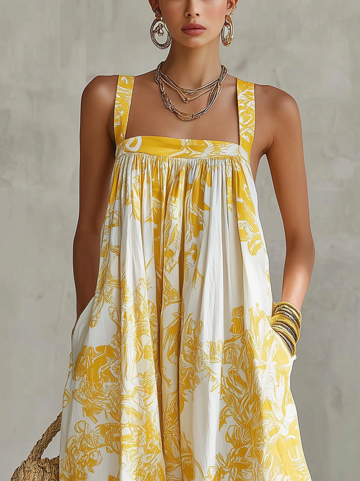 Yellow And White Floral Print Maxi Dress
