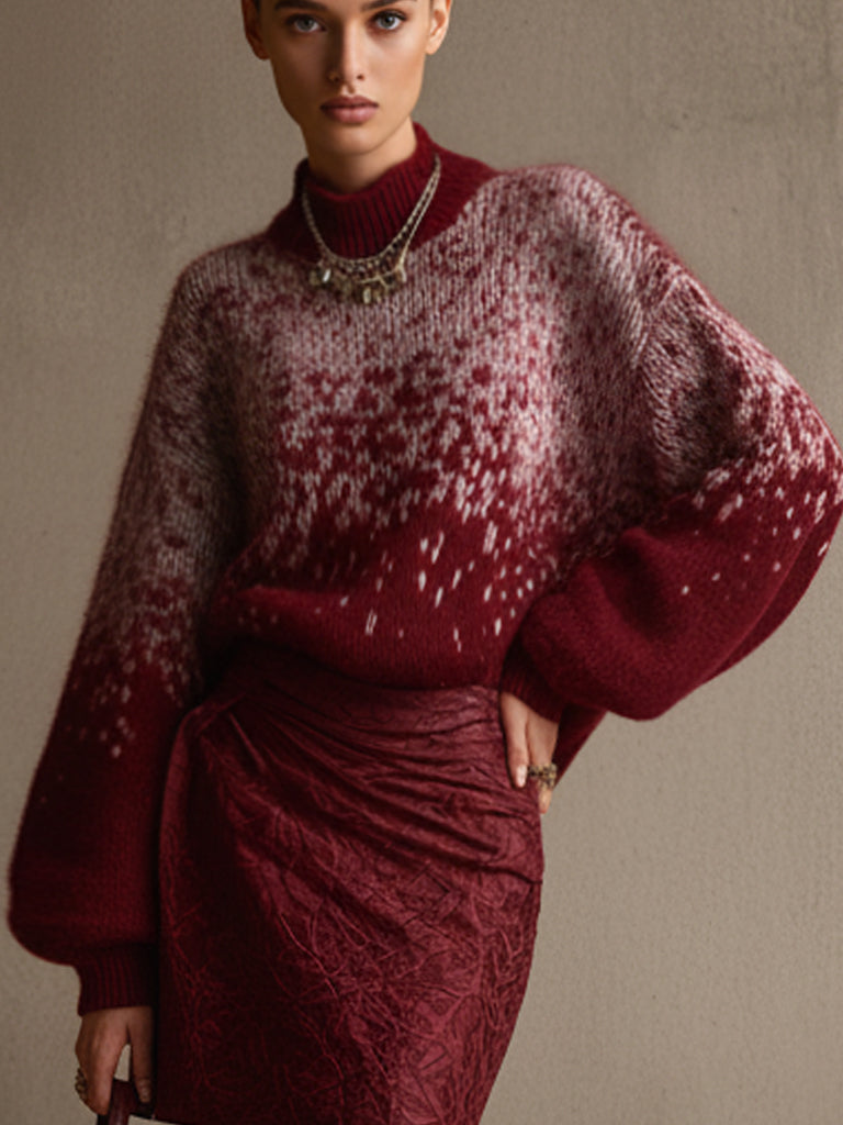 Red Christmas Gradient Mohair Knit Long Sleeve Sweater