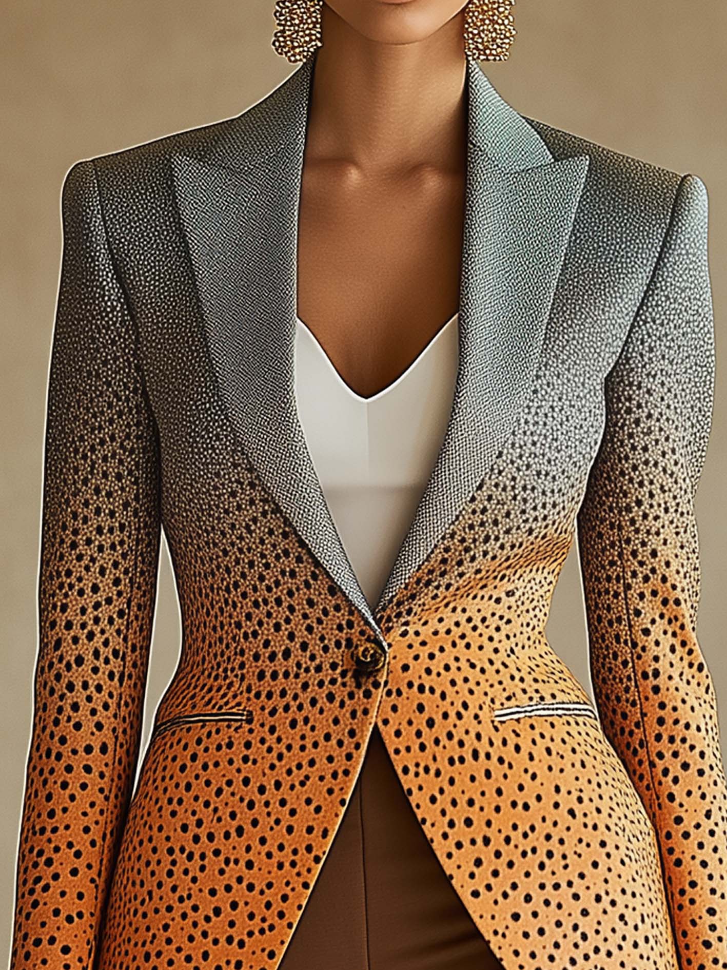 Gray Blazer With Orange And Leopard Print Gradient