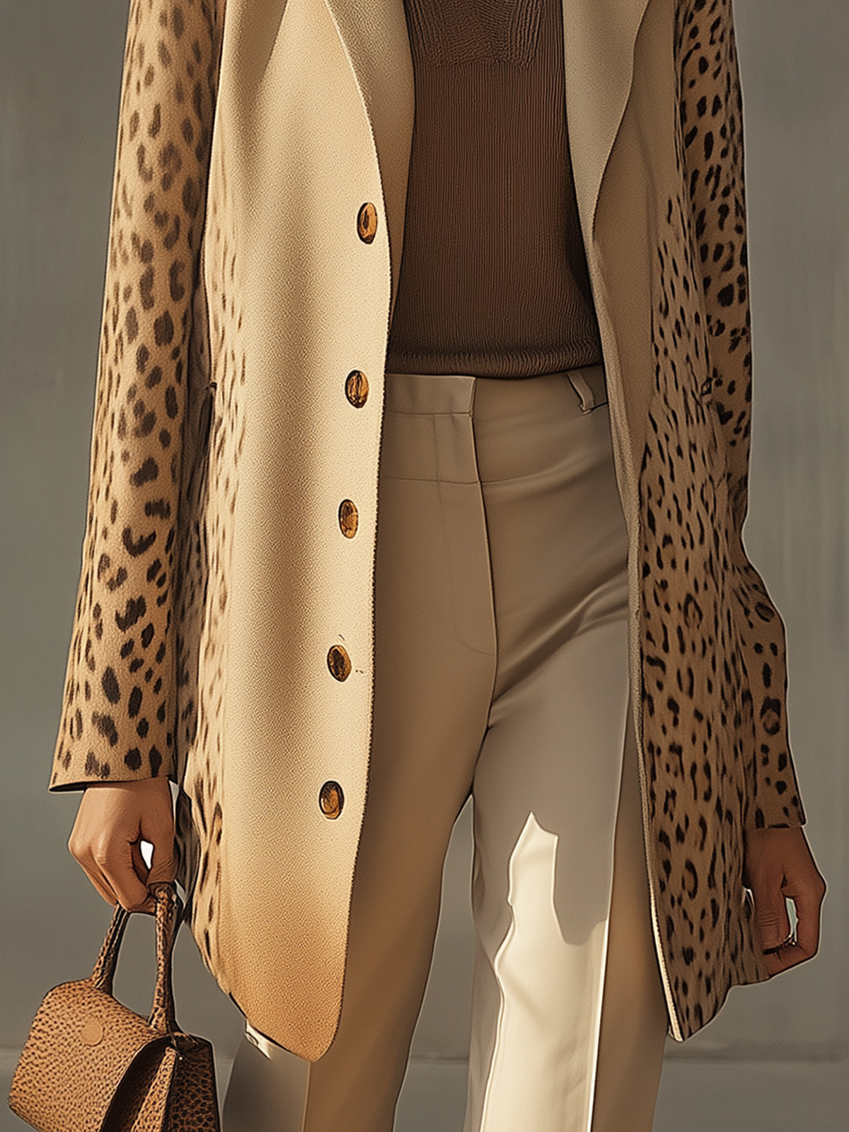 Leopard Print Trench Coat With Button Detail