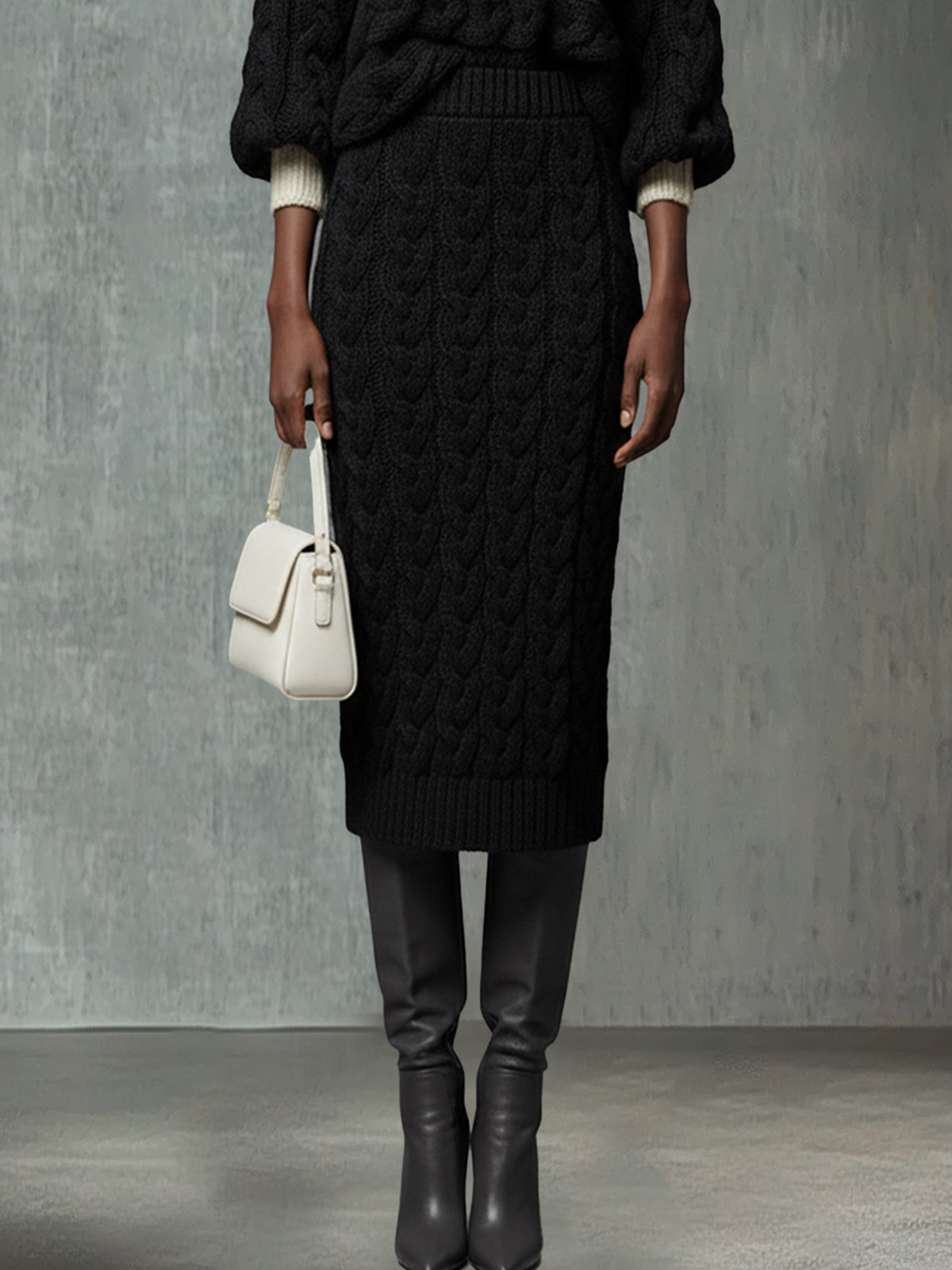Black Sophisticated Cable Knit Set