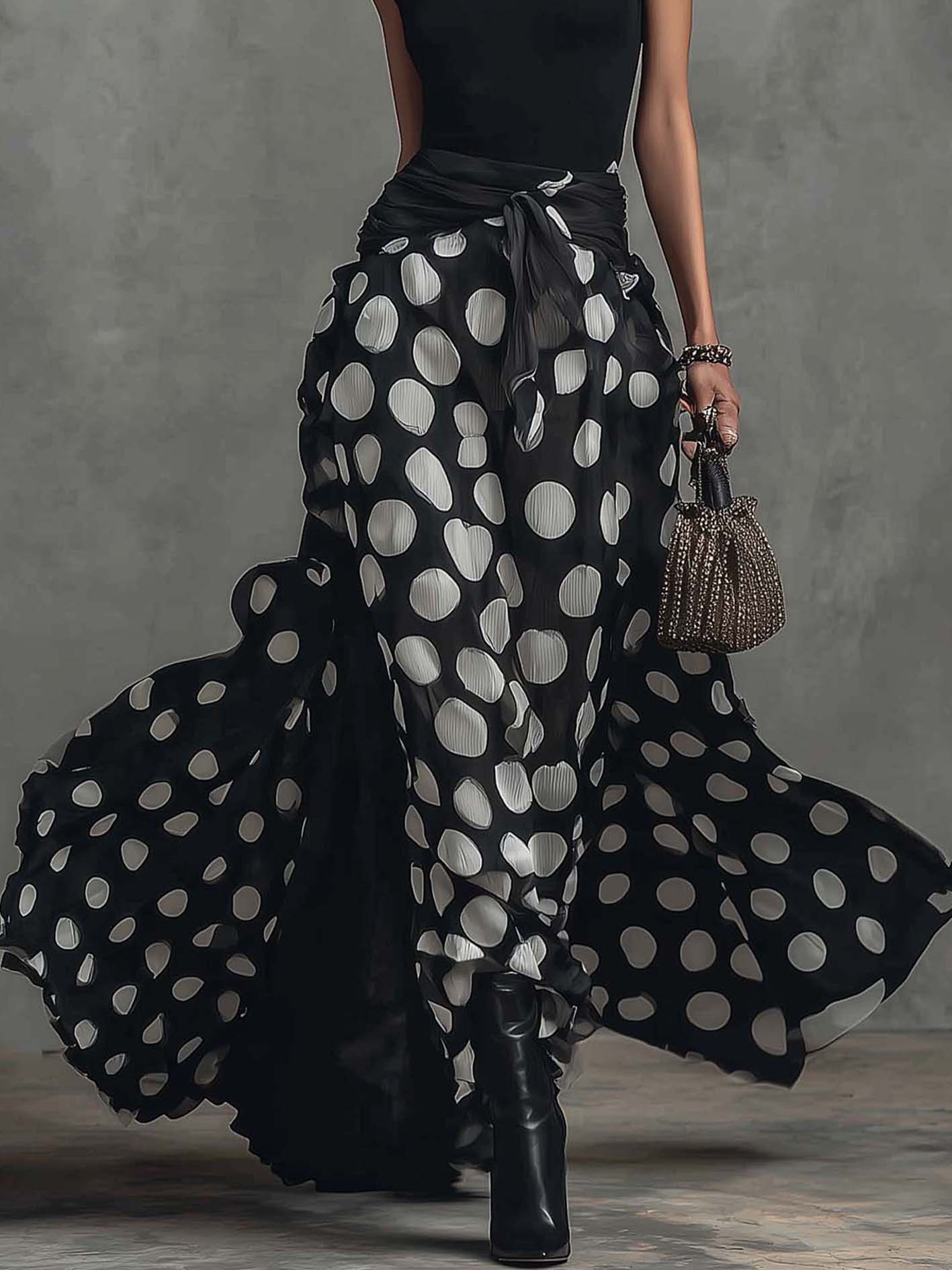 Black Sleeveless Polka Dot Maxi Dress