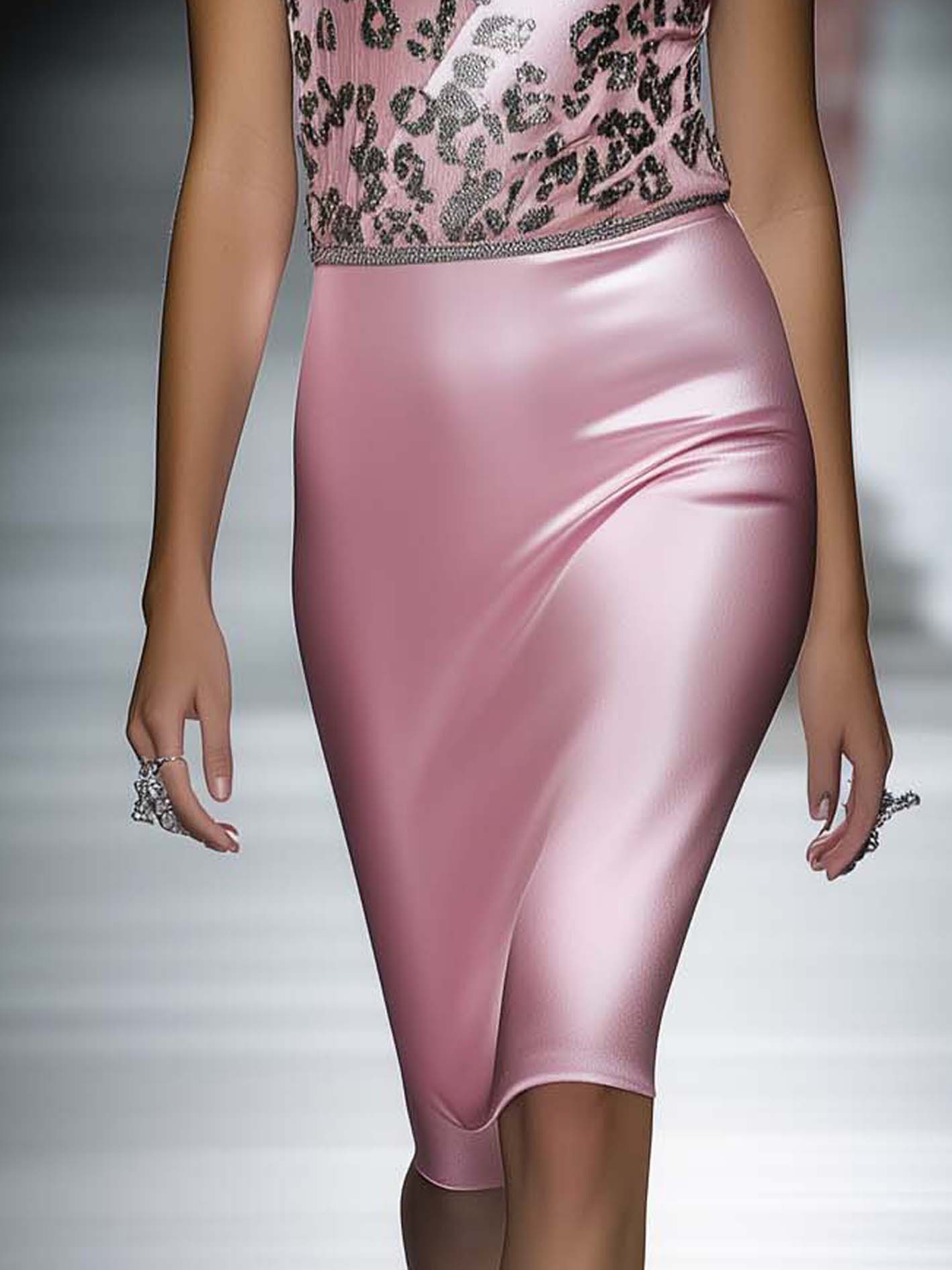 Pink Leopard Print Midi Bodycon Dress With Mesh Stitching