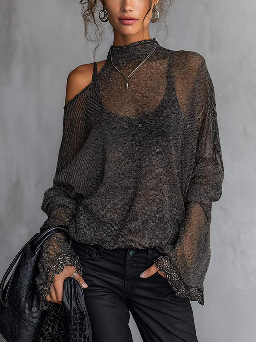 Black Sheer Lightweight Loose Fit Knit Top