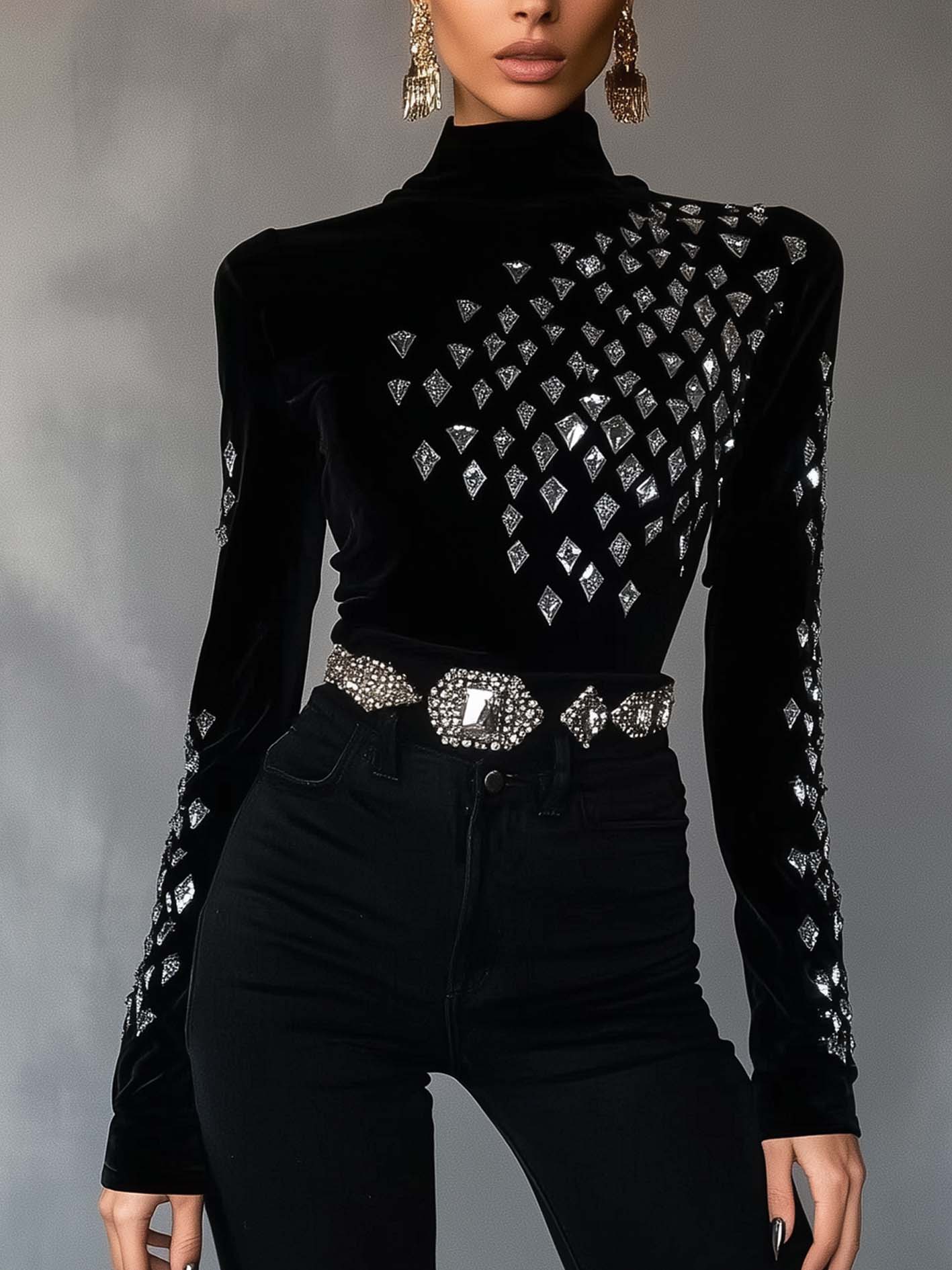 Black T-shirt With 3D Diamond Print