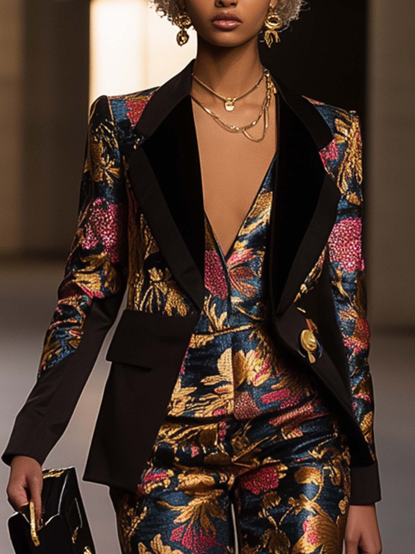 Black Suit With Baroque And Floral Prints