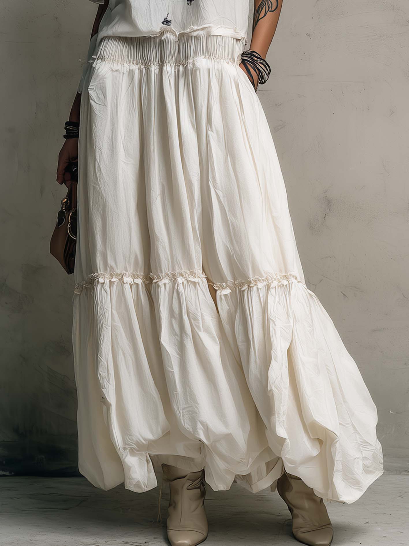 White Cotton Linen Maxi Dress With Vintage Blue Embroidery And Patchwork