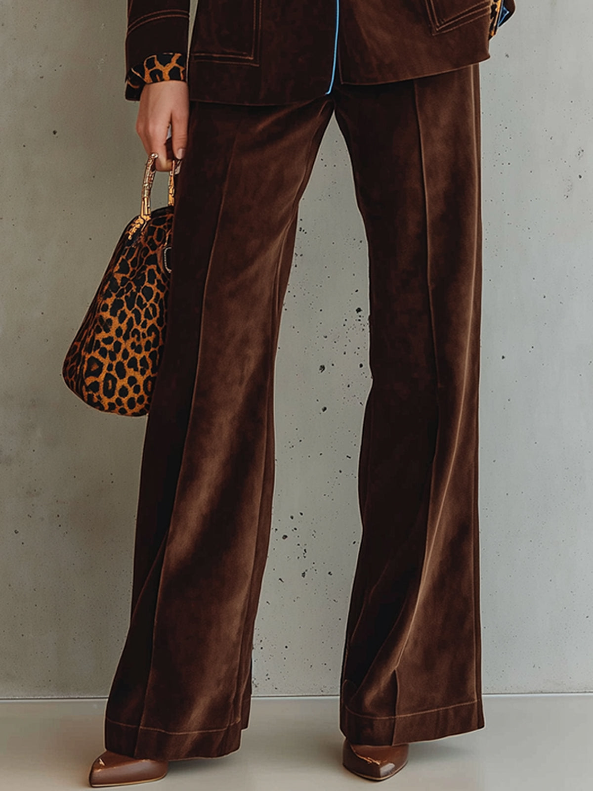 Chocolate Suede Leopard Print Single Breasted Suit
