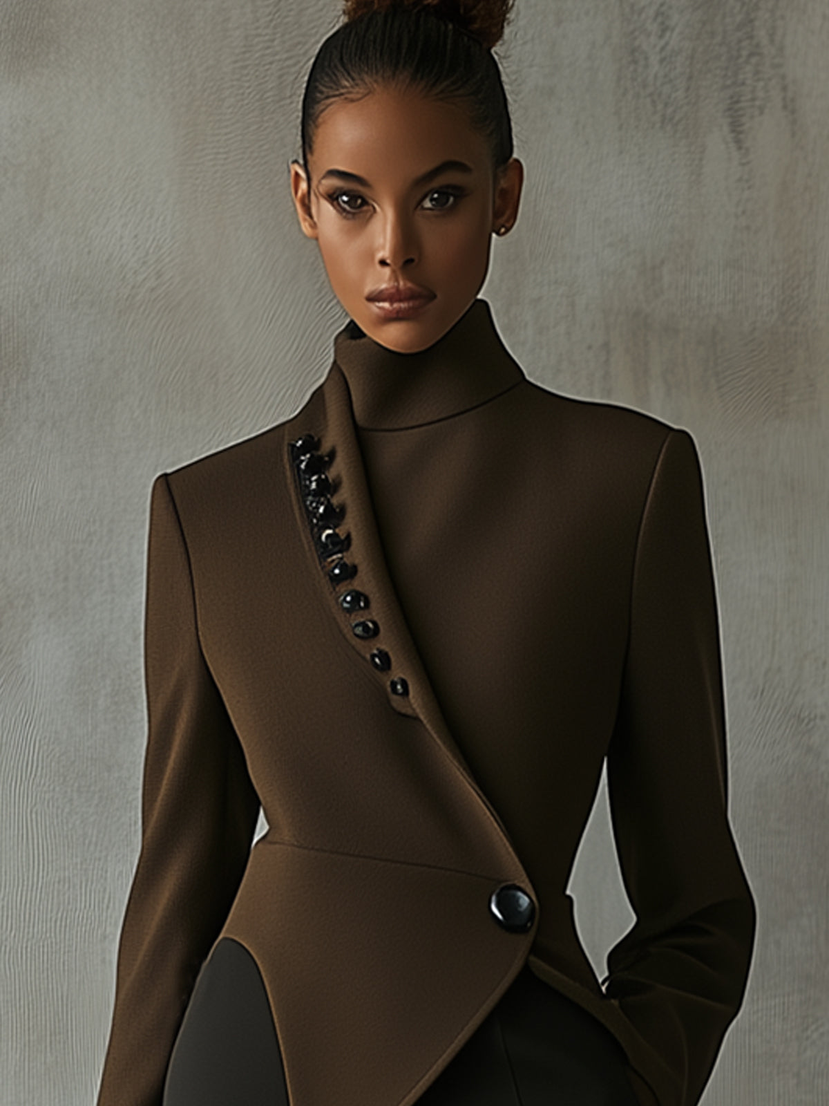 Color Matching Asymmetrical High Collar Jacket