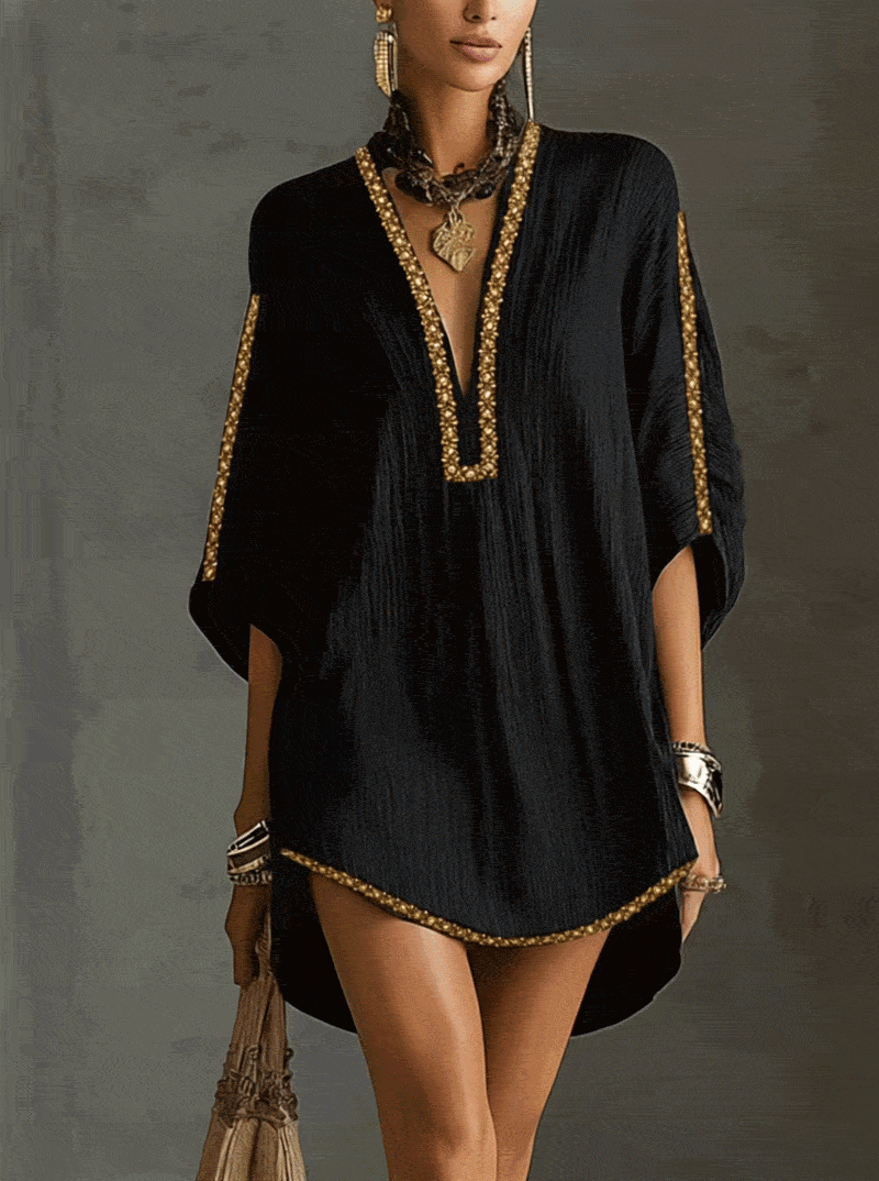 Black Deep V-Neck Mini Dress