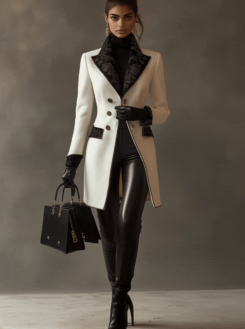 White Chic Contrast Print Coat