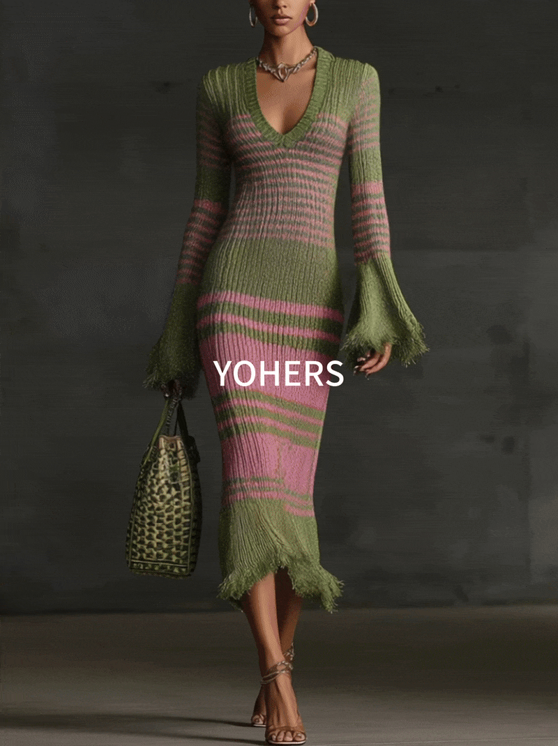 Olive Pink Ombre Knit Midi Dress