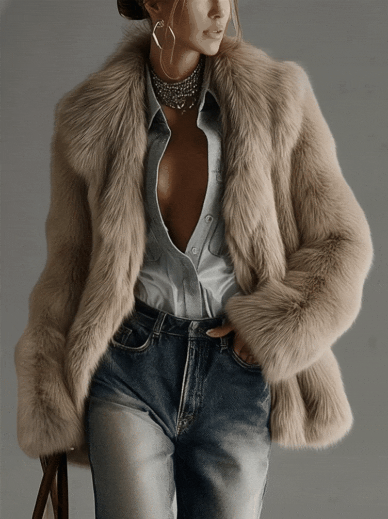 Soft Taupe Faux Fur Oversized Long Sleeve Coat