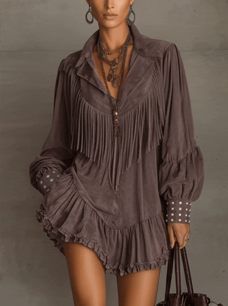Vintage Plum Suede Fringe Mini Dress