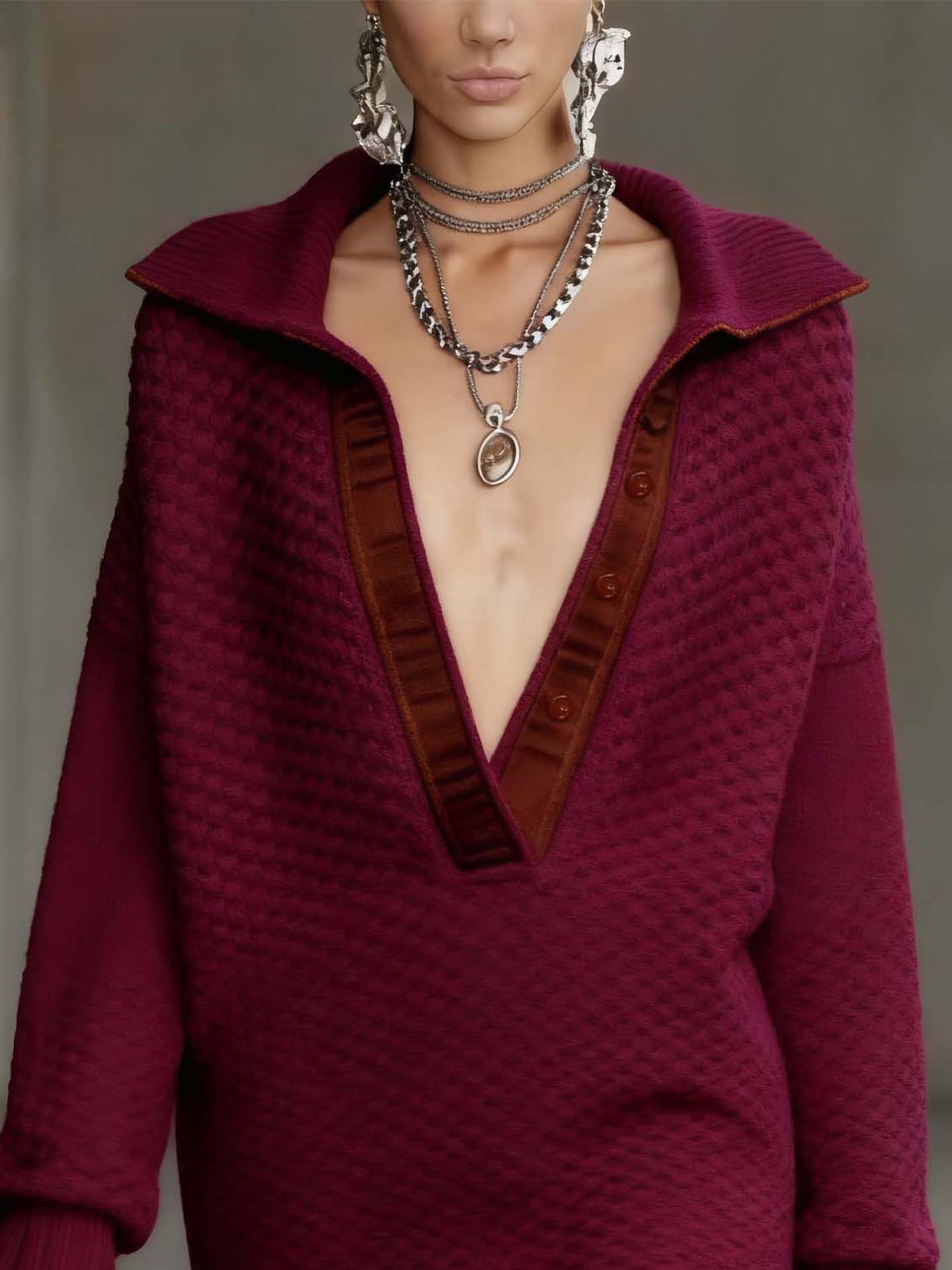 Rose Pink Knitted Mini Dress With Lapel