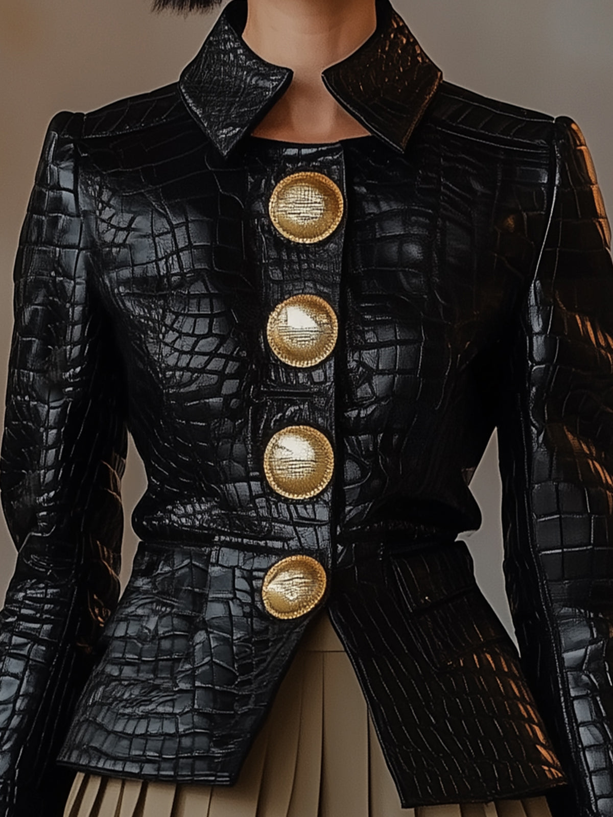 Black Embellished Faux Leather Jacket