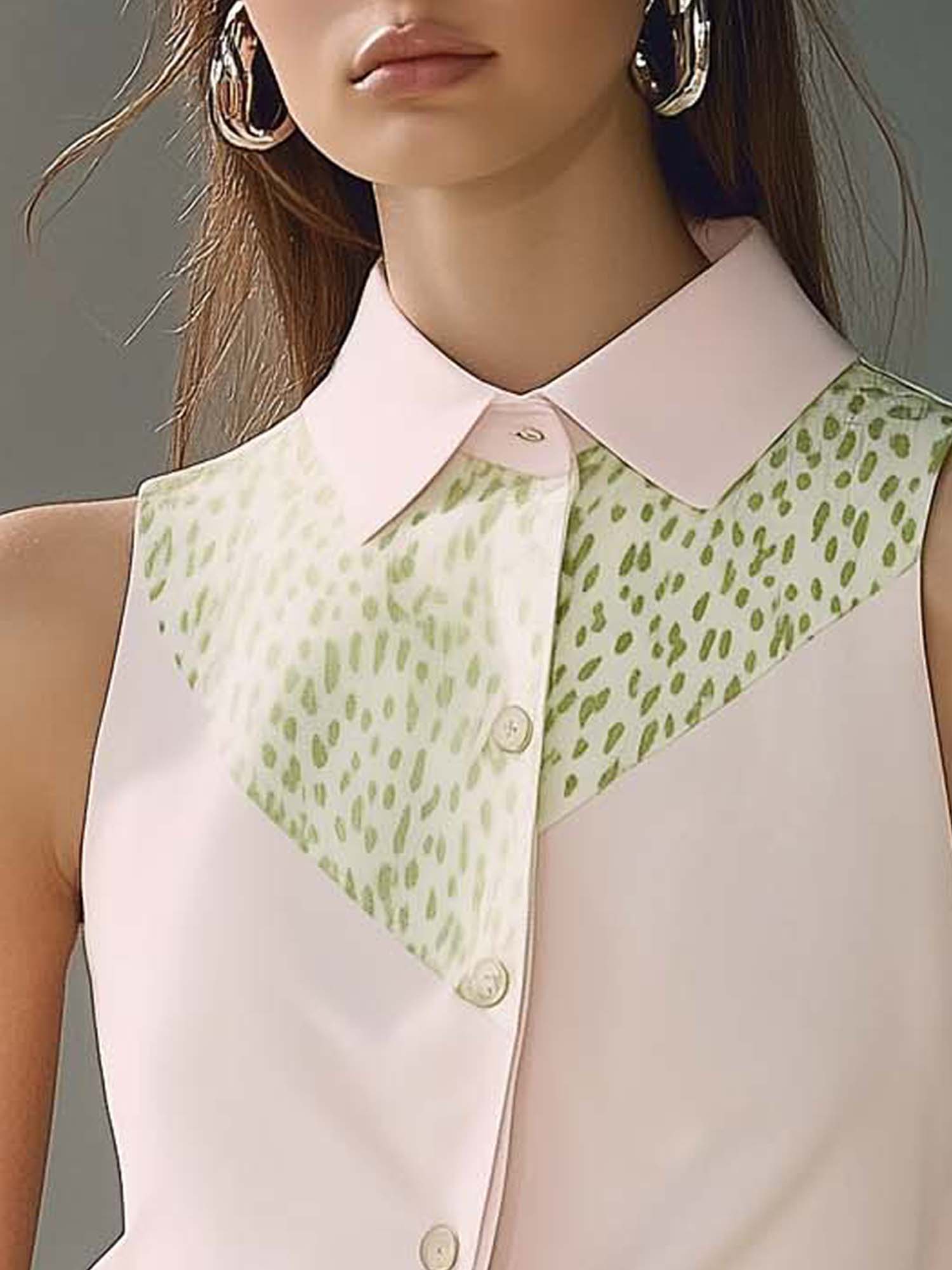 Sleeveless Pink Fashion Blouse With Green Gradient Leopard Print