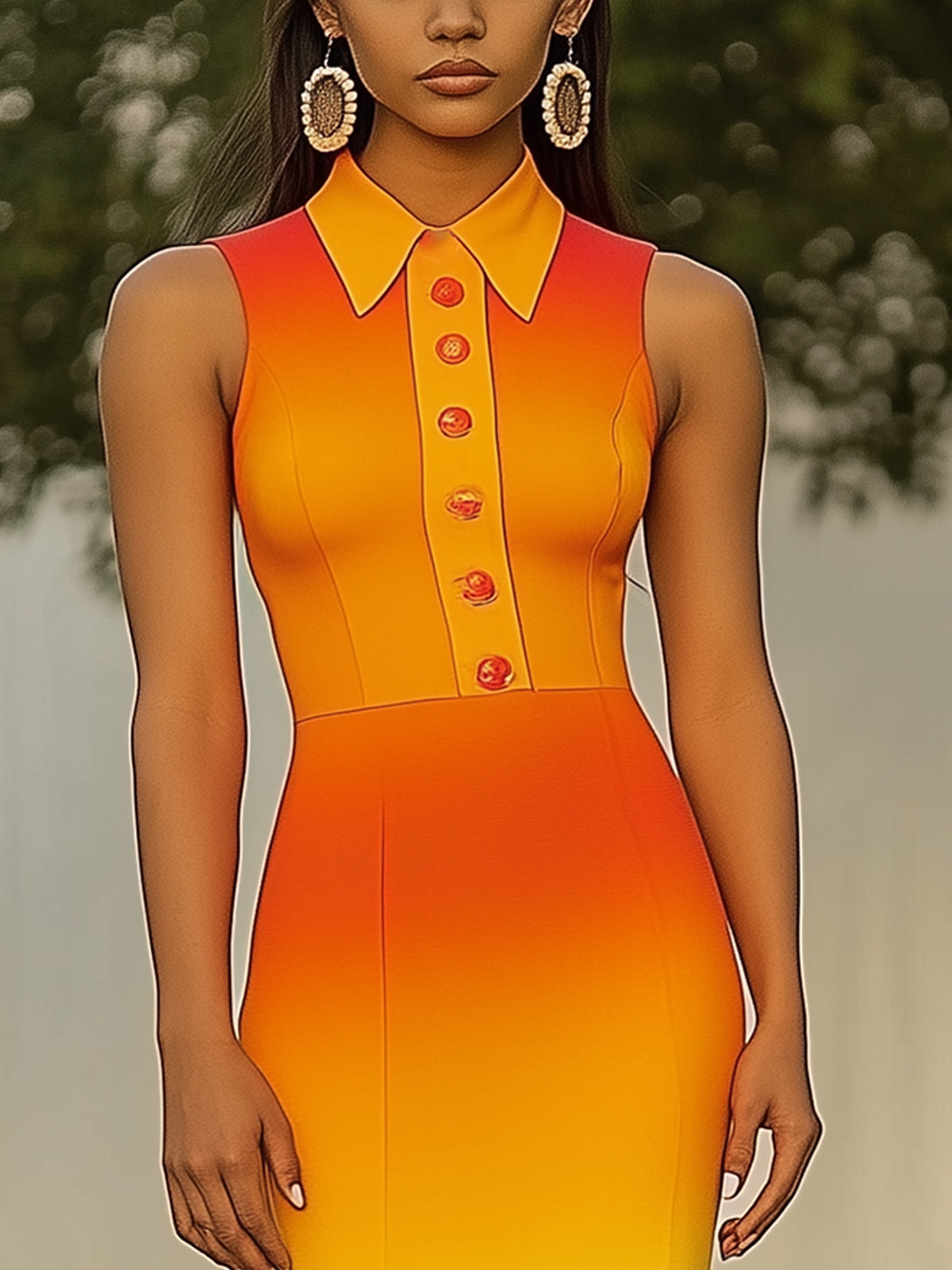 Trendy Ombre Collared Midi Bodycon Dress