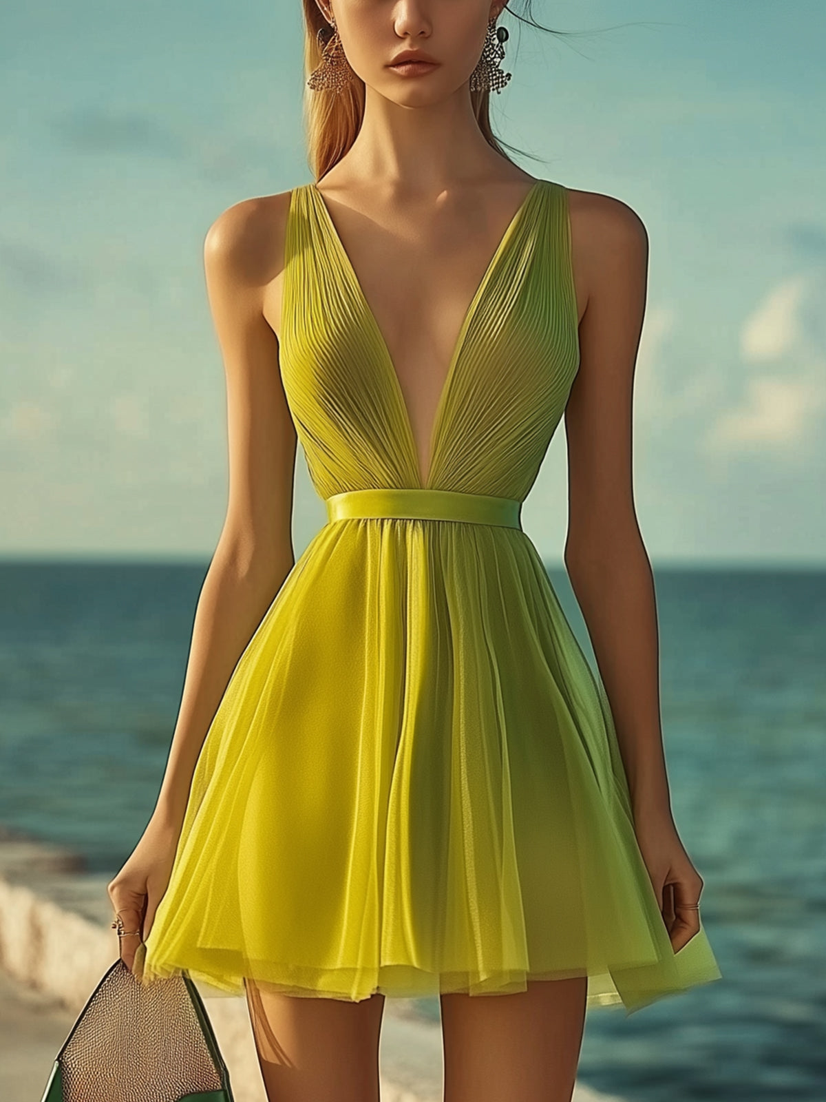 Classic V-Neck Chiffon Mini Dress