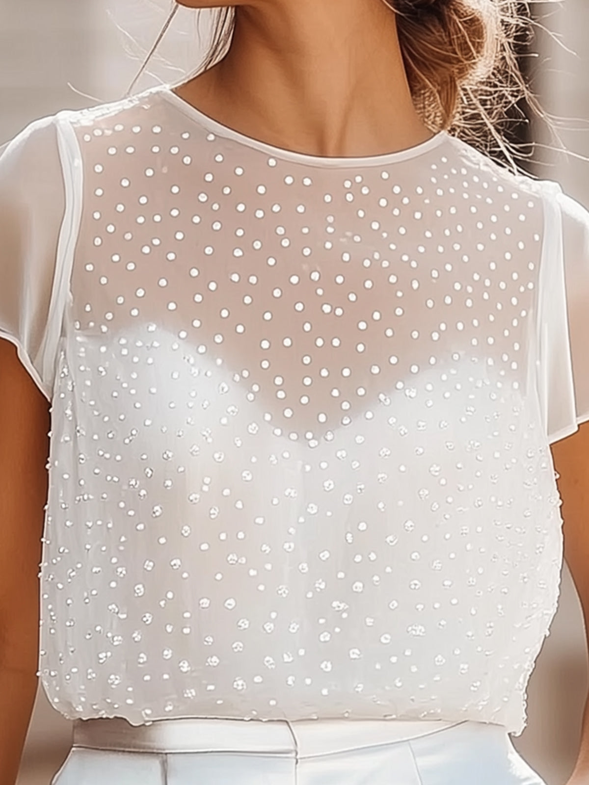 Elegant Sheer Polka Dot Blouse