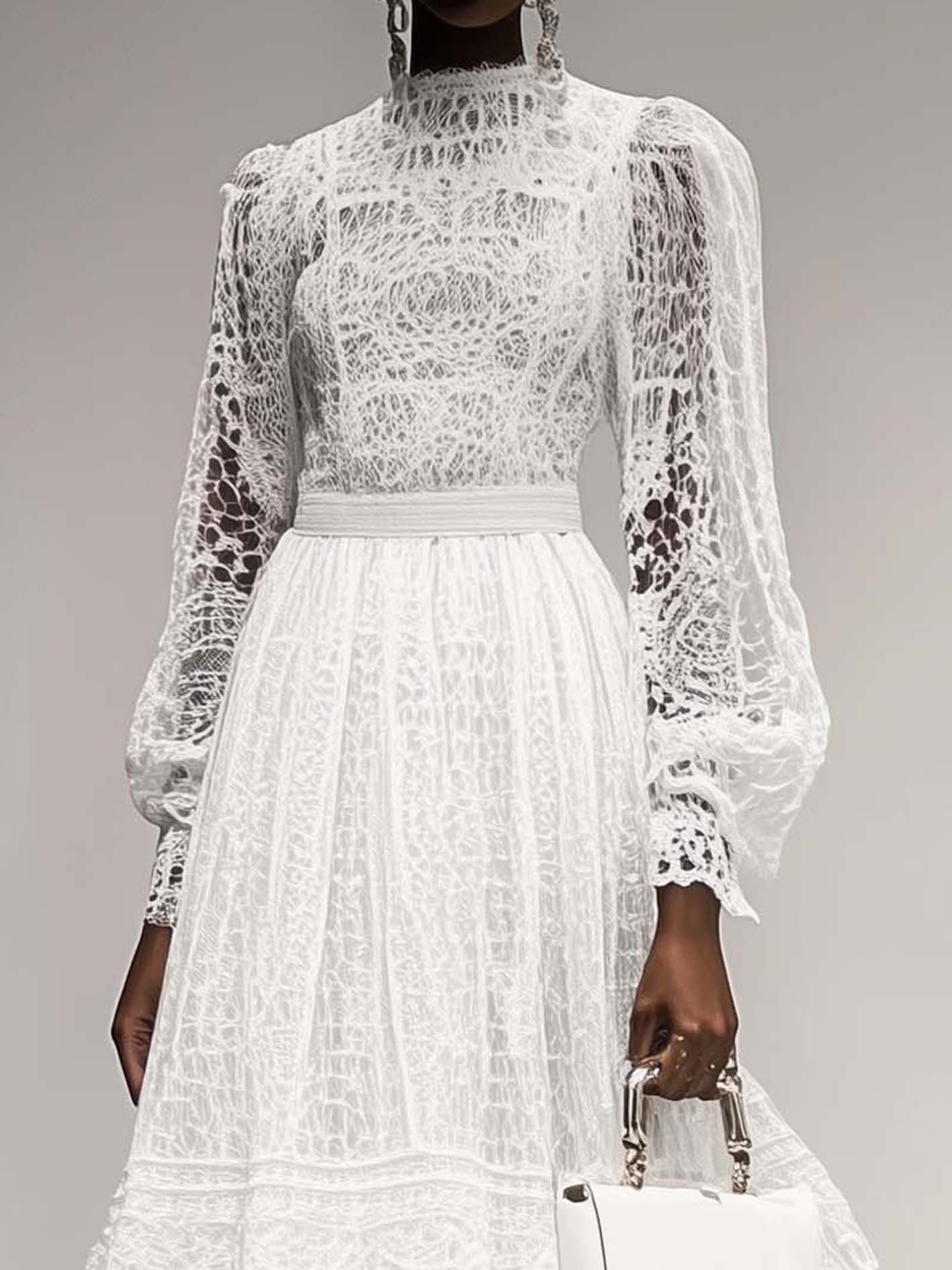 White Lace Maxi Dress With Ruffled Bottom