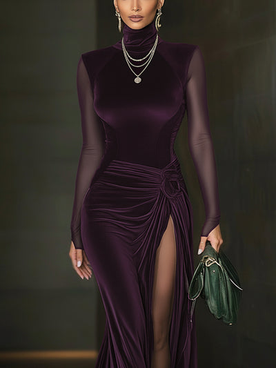 Formal Evening Dress Emerald Green Sheath V-Neck Velvet Maxi Dress with Slit main image 1