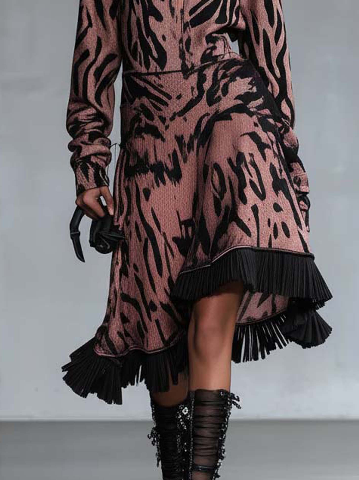 Pink Hooded Sweatshirt Midi Dress With Ruffles And Print