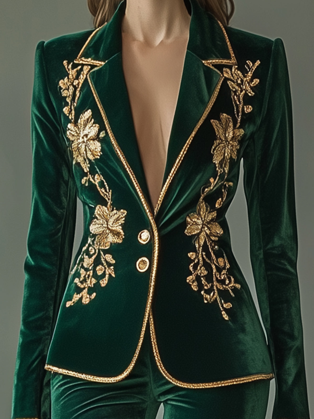 Green Embroidered Velvet Blazer