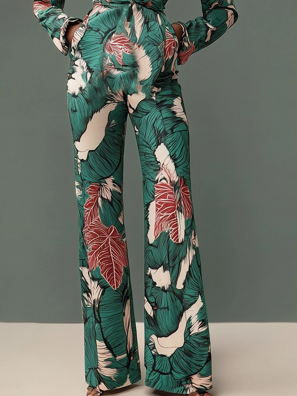 Tropical Floral Print Green Jumpsuit