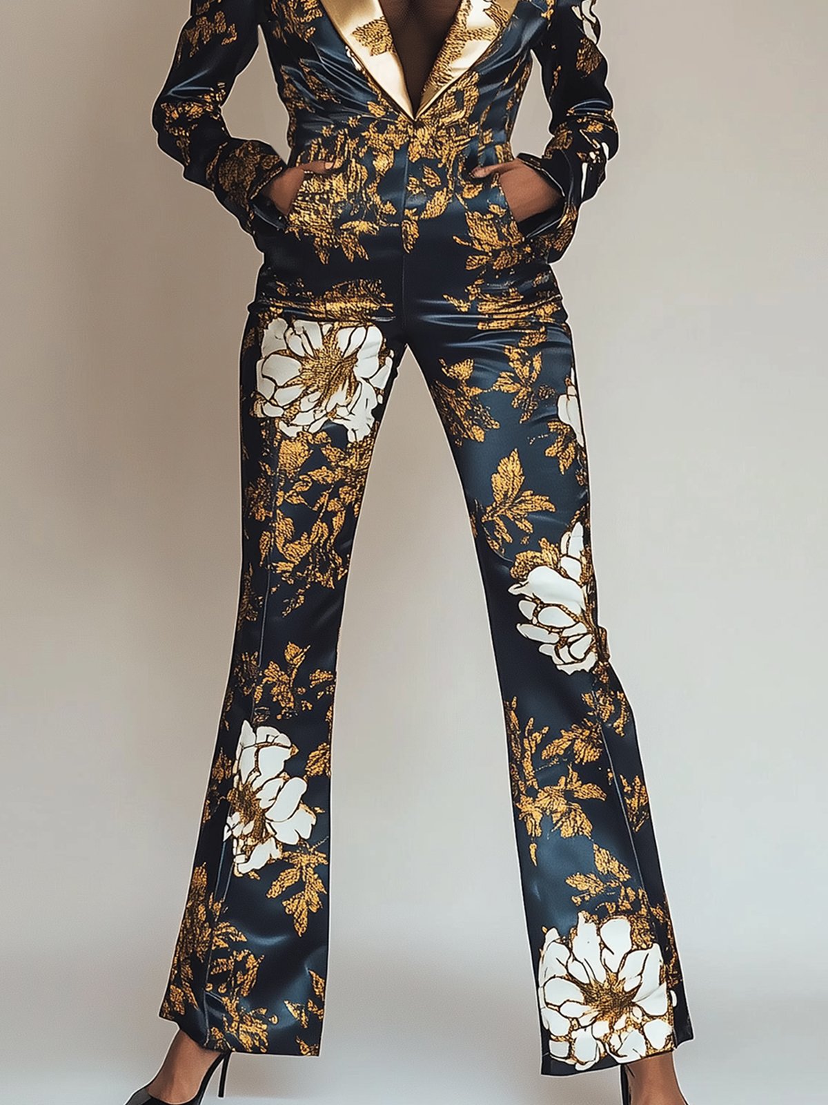 Classic Satin Floral Print Jumpsuit