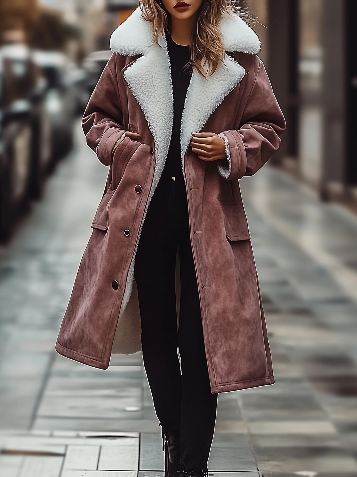 Pink Suede Coat With Fur Lining