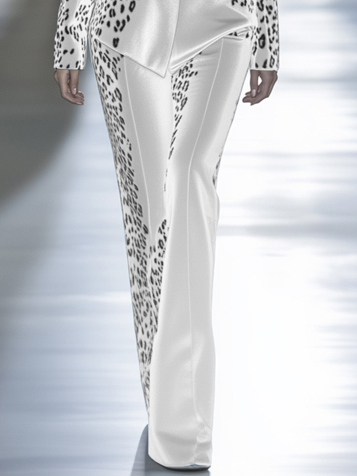 White Velvet Leopard Print Blazer And Pants Suit