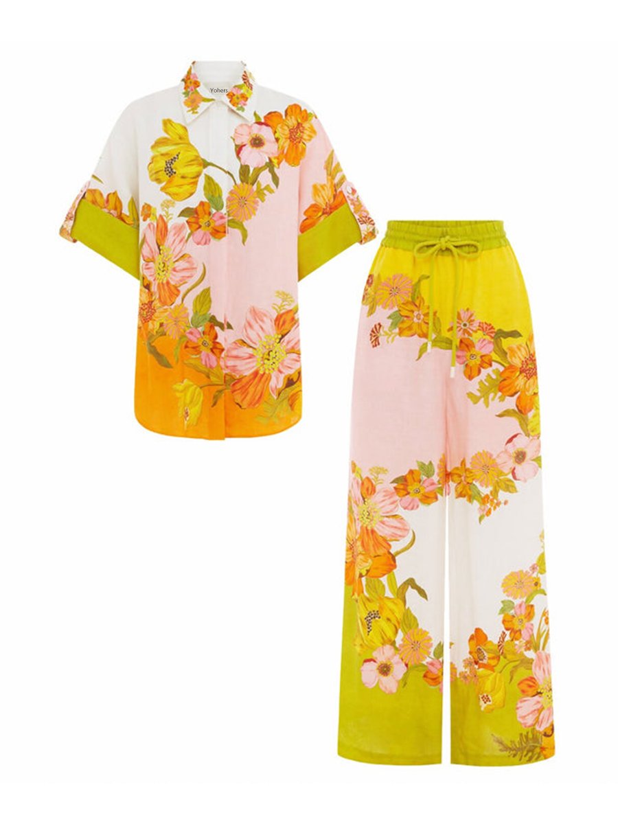 Printed Cotton And Linen Two-piece Set