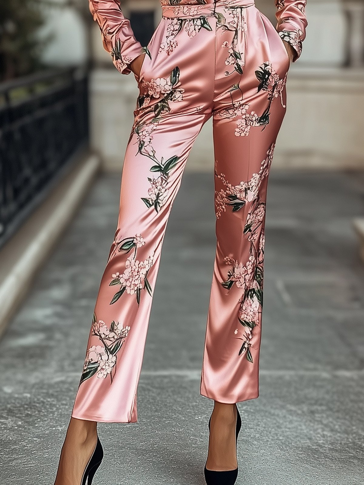 Glossy Pink Satin Floral Jumpsuit