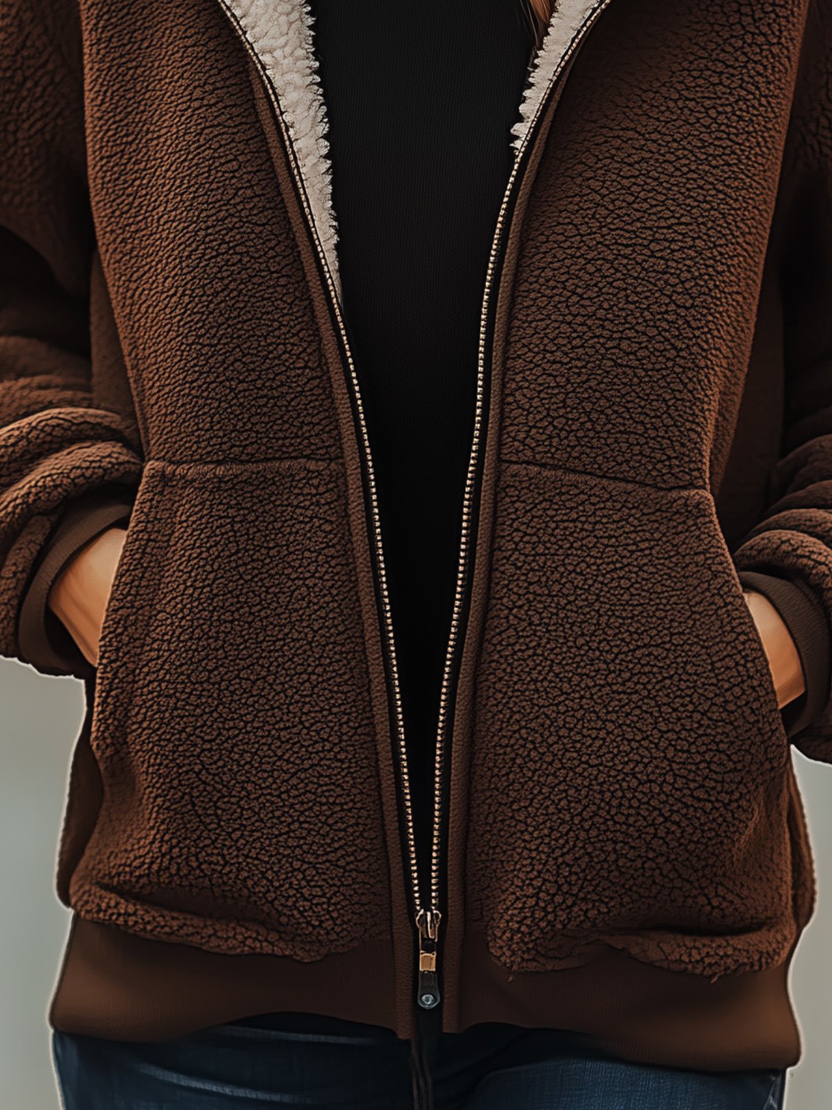 Brown Hooded Coat with Pockets