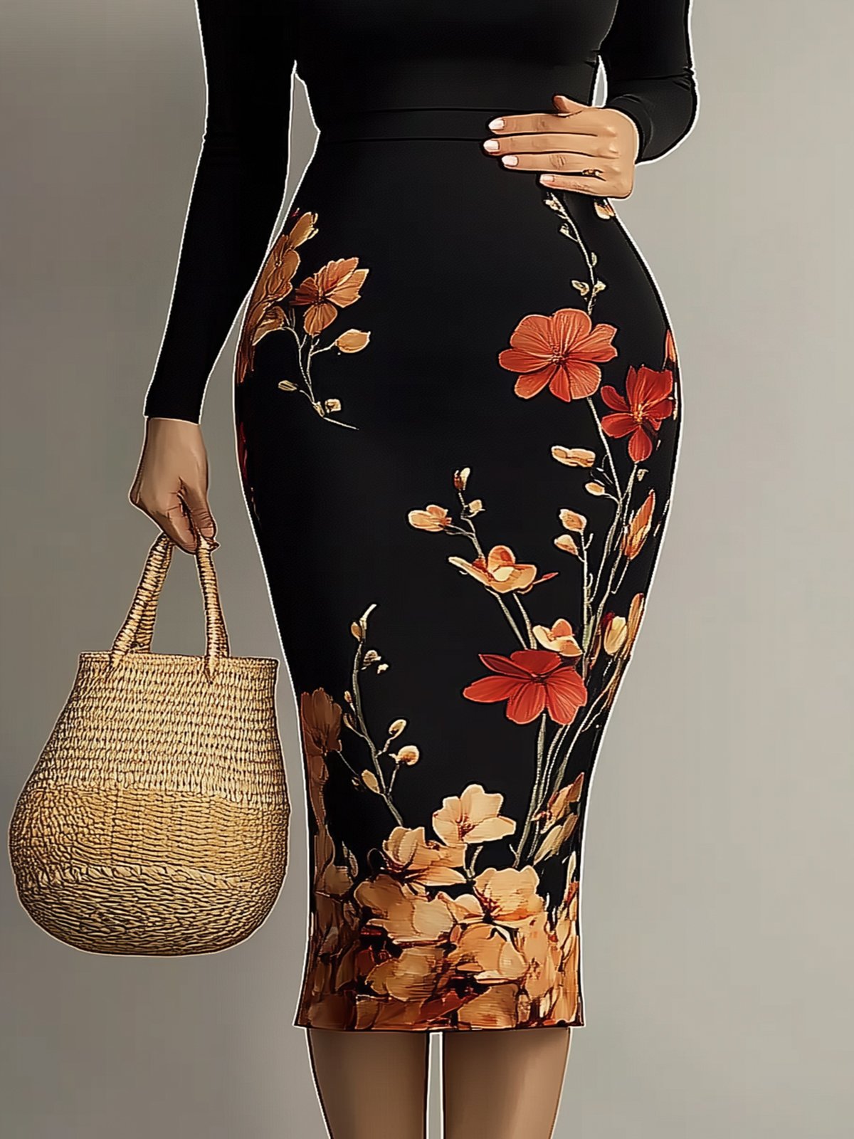 High Neck Floral-Print Dress