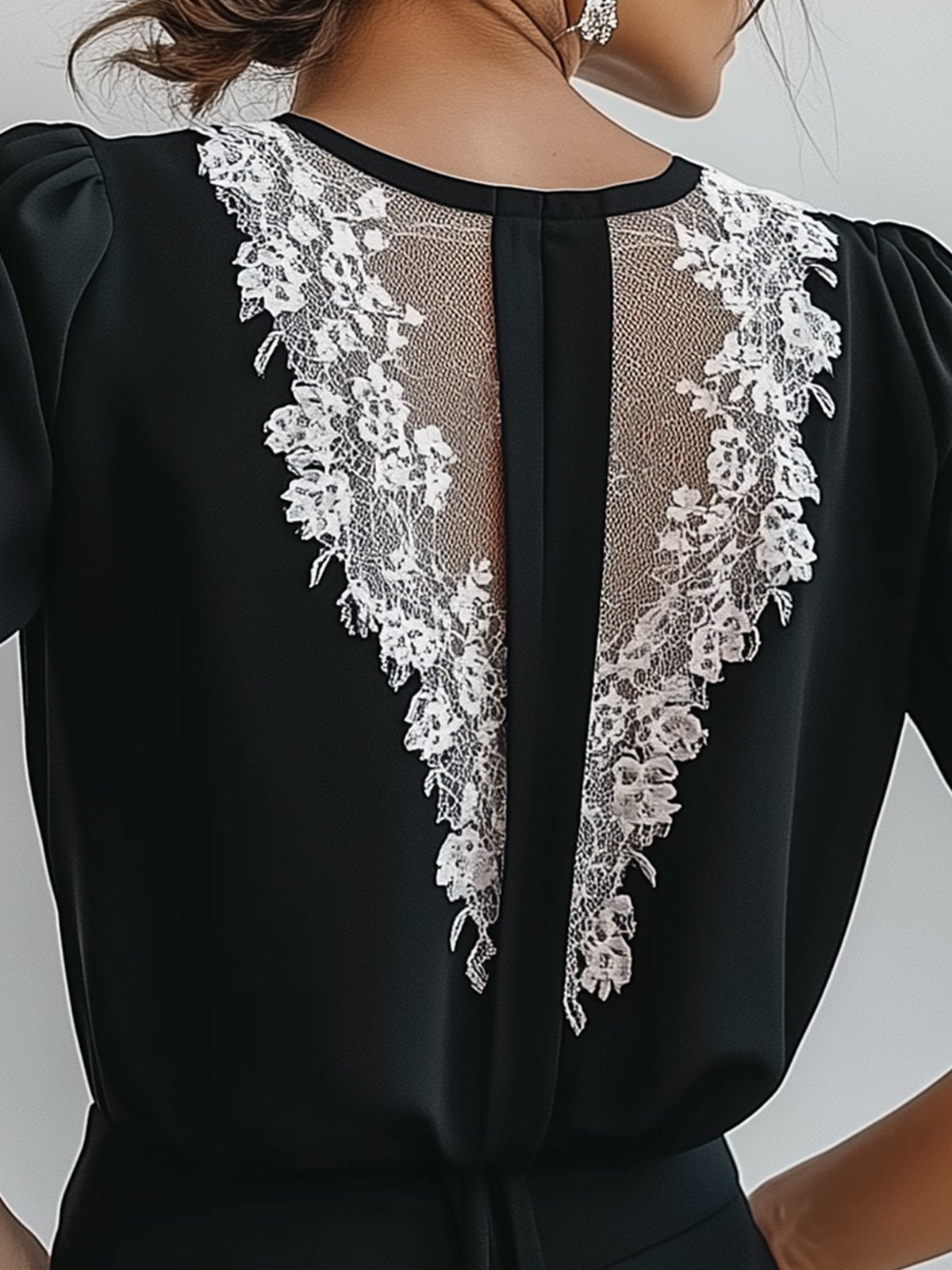 Black Chiffon Shirt With Lace Design On The Back