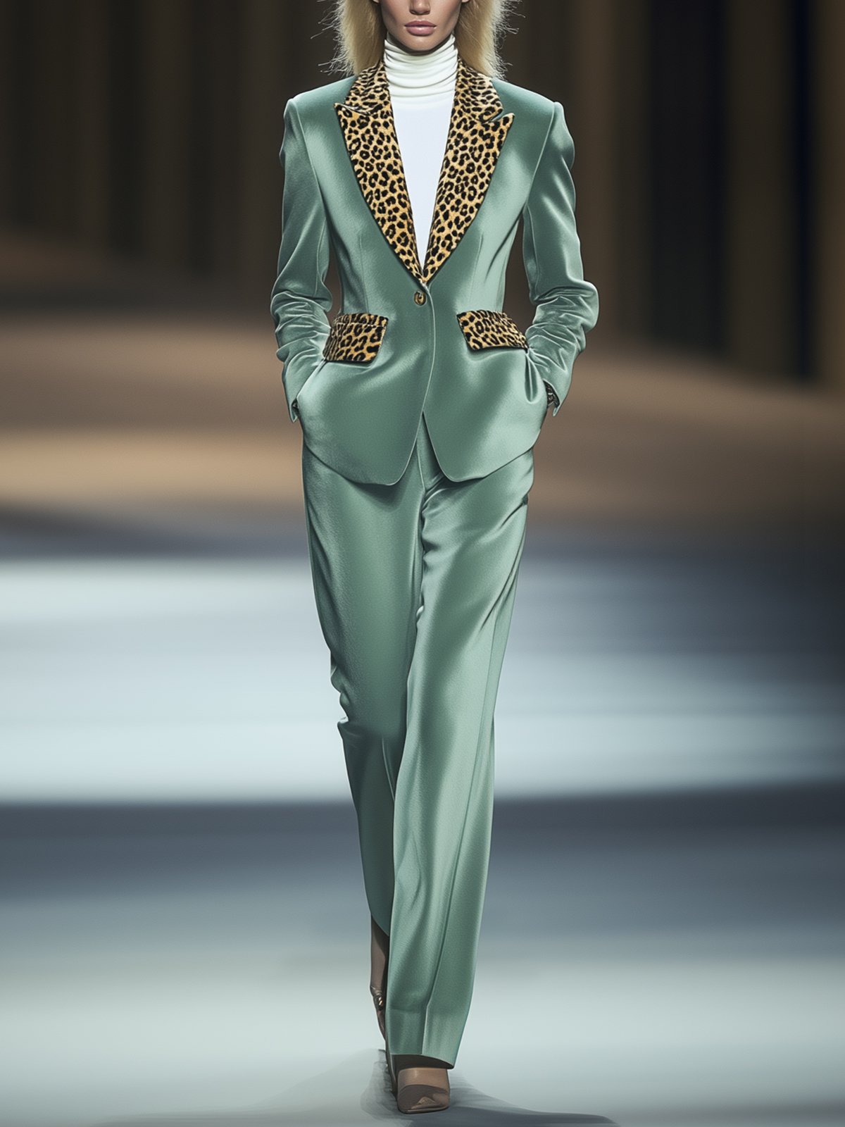 Classic Green Velvet Leopard Print Suit