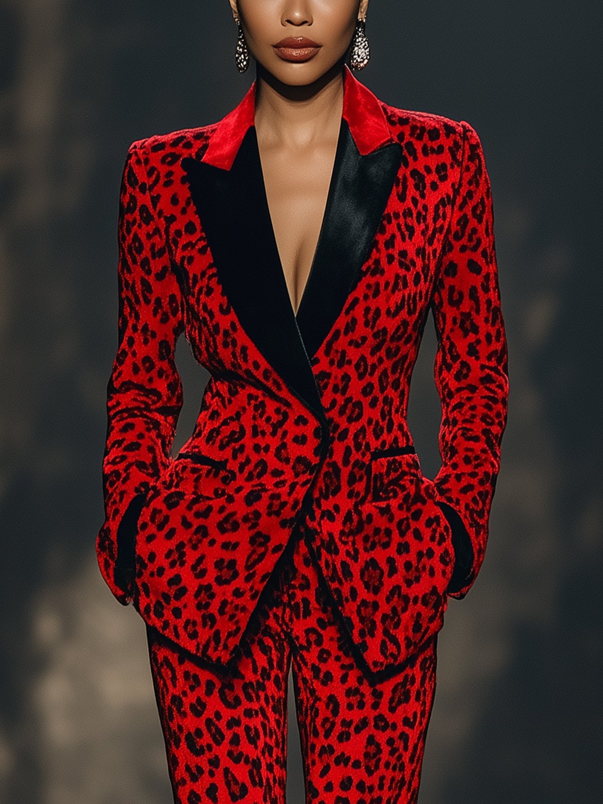 Striking Red Leopard Print Suit