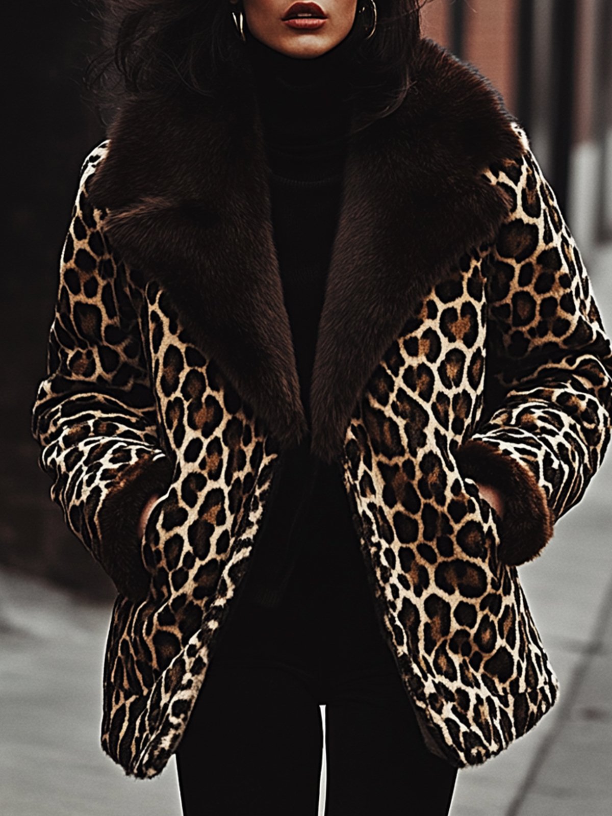 Urban Leopard Print Lapel Windproof Coat