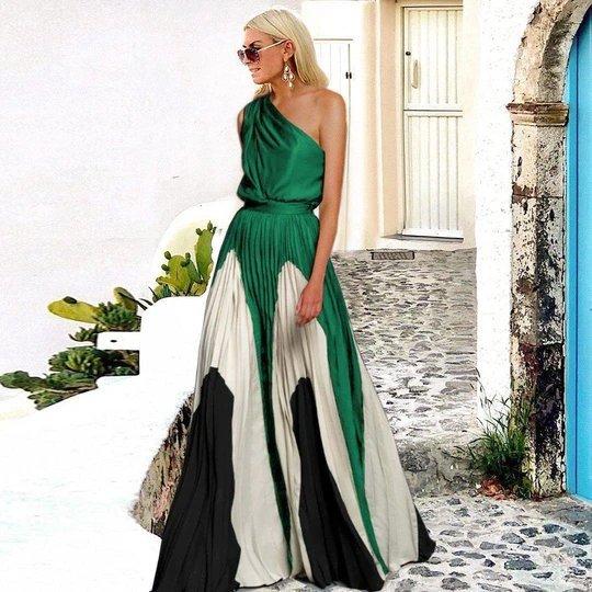 Sleeveless Asymmetric Pleated Maxi Dresses