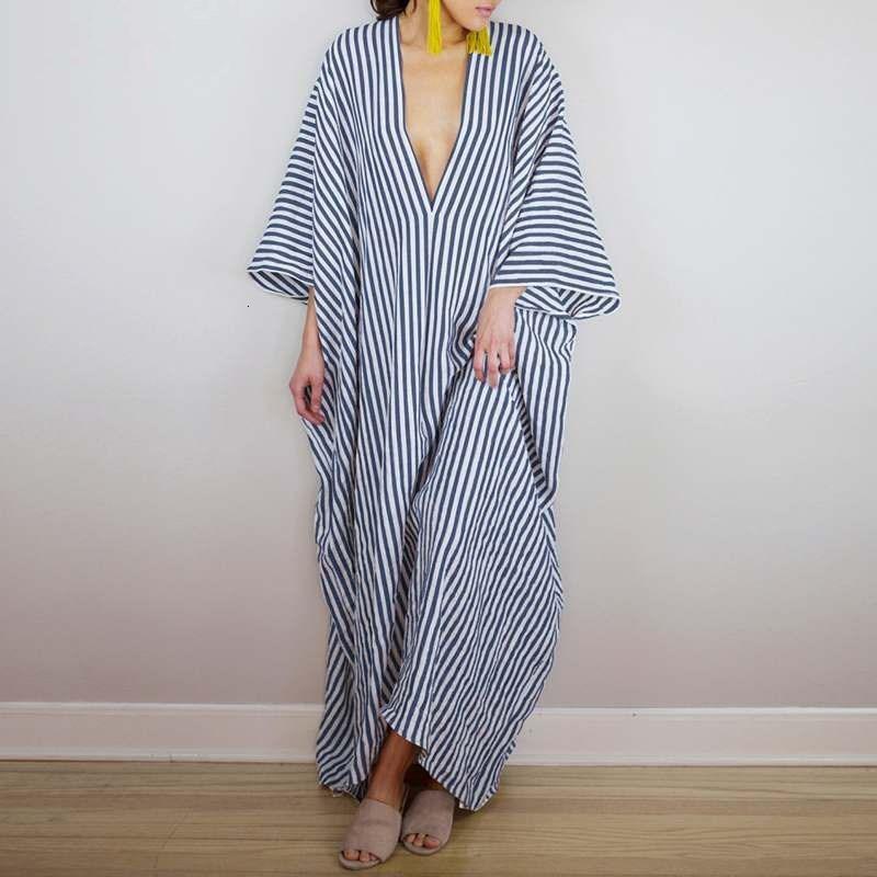 Batwing Sleeves Loose Striped Maxi Dresses