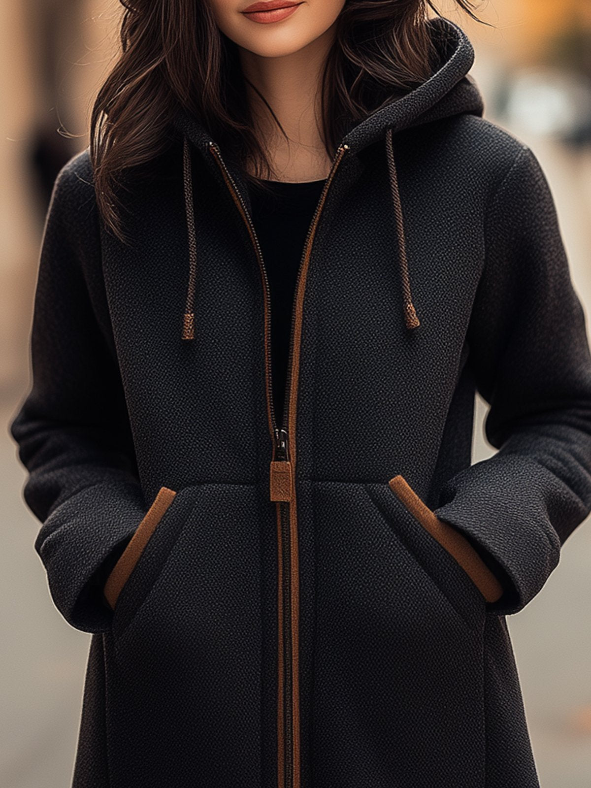 Hooded Black Long Warm Coat