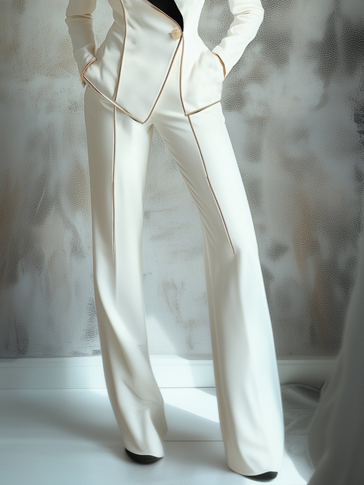 White Tailored Pants With Seam Detailing