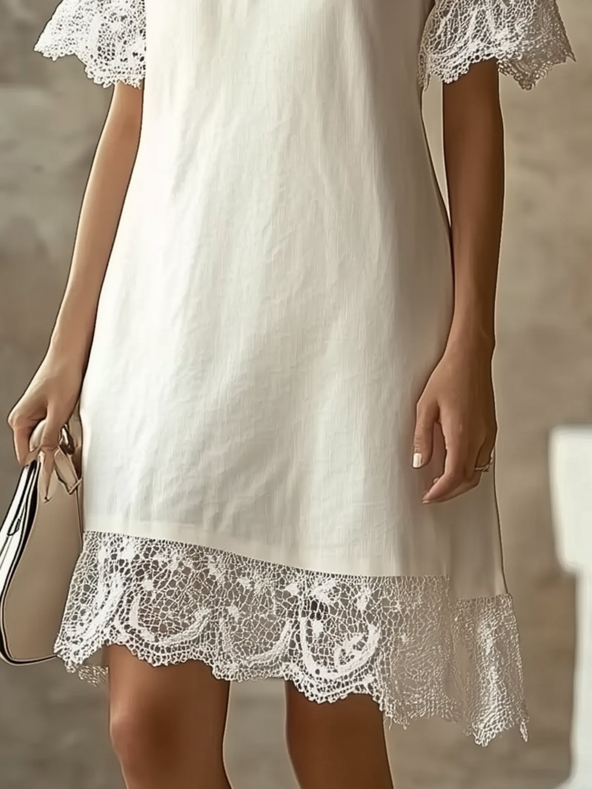 Casual White Dress With Lace Insets