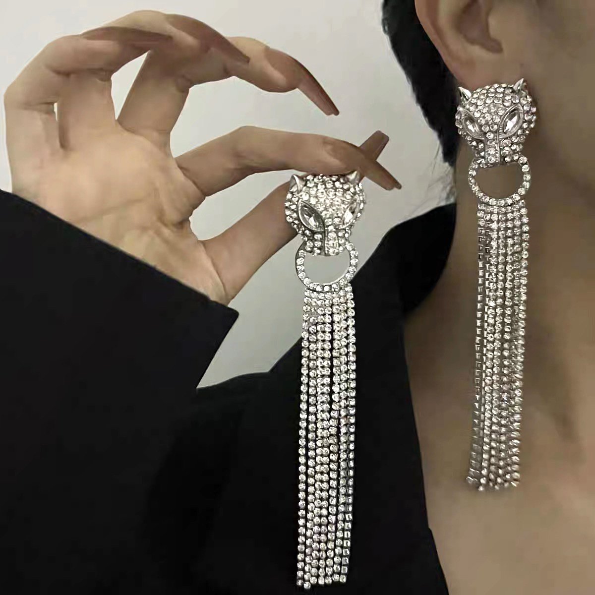 Leopard Diamond Tassel Earrings